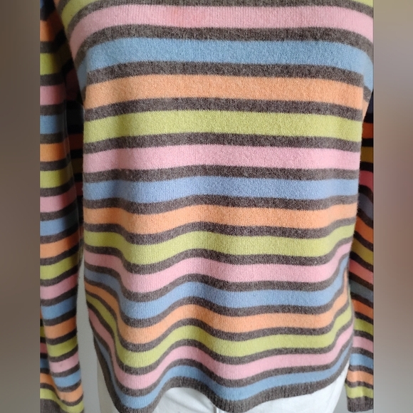 Talbots Vintage Cashmere V-Neck Sweater Candy Colorful Stripe Classic Size. Med - Picture 3 of 13